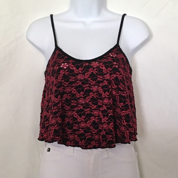 Casual Classic Tops - Black and Red Lace Crop Top